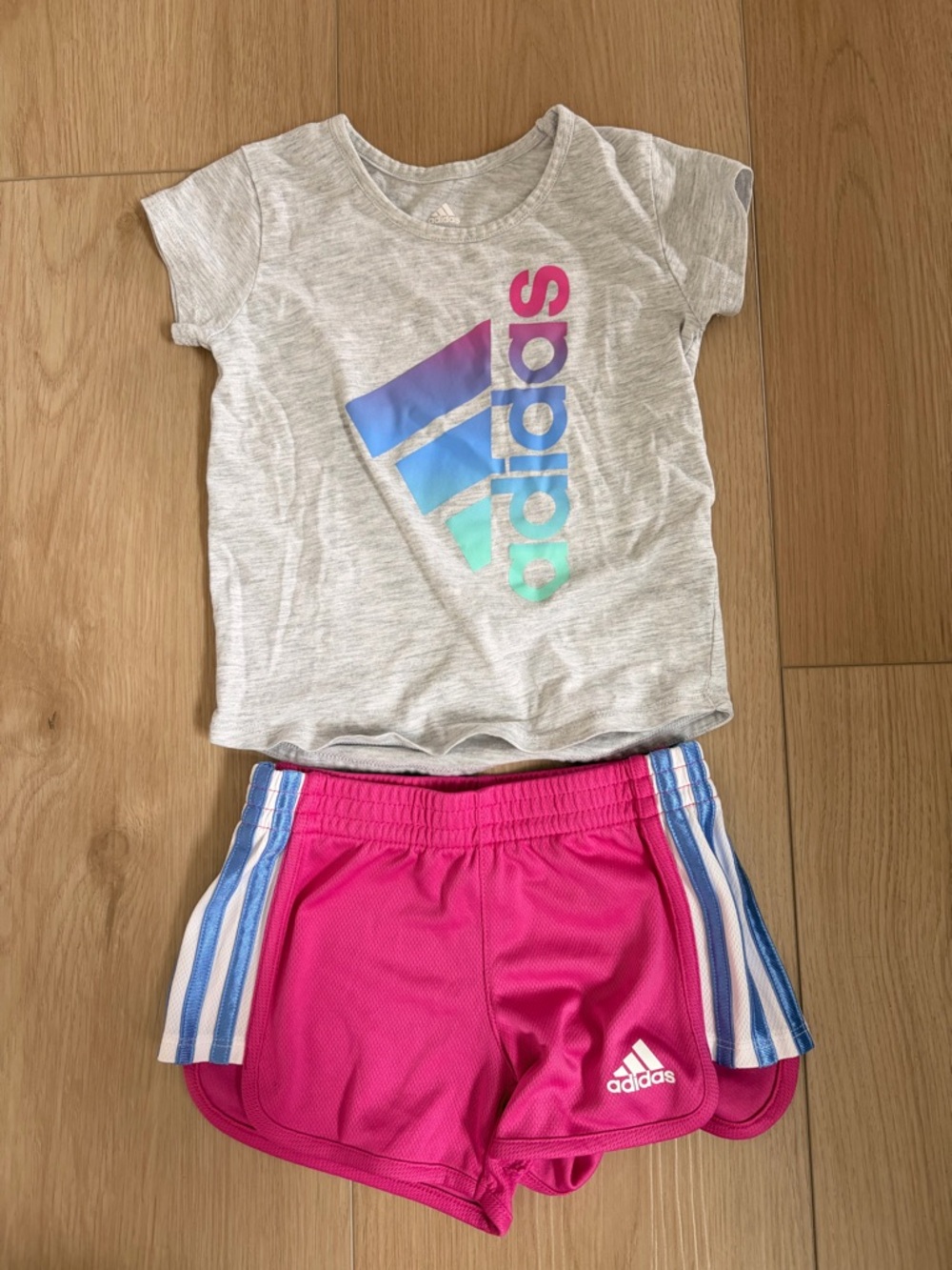 adidas Pink & Heather Gray Girls Matching Tee and Shorts Set